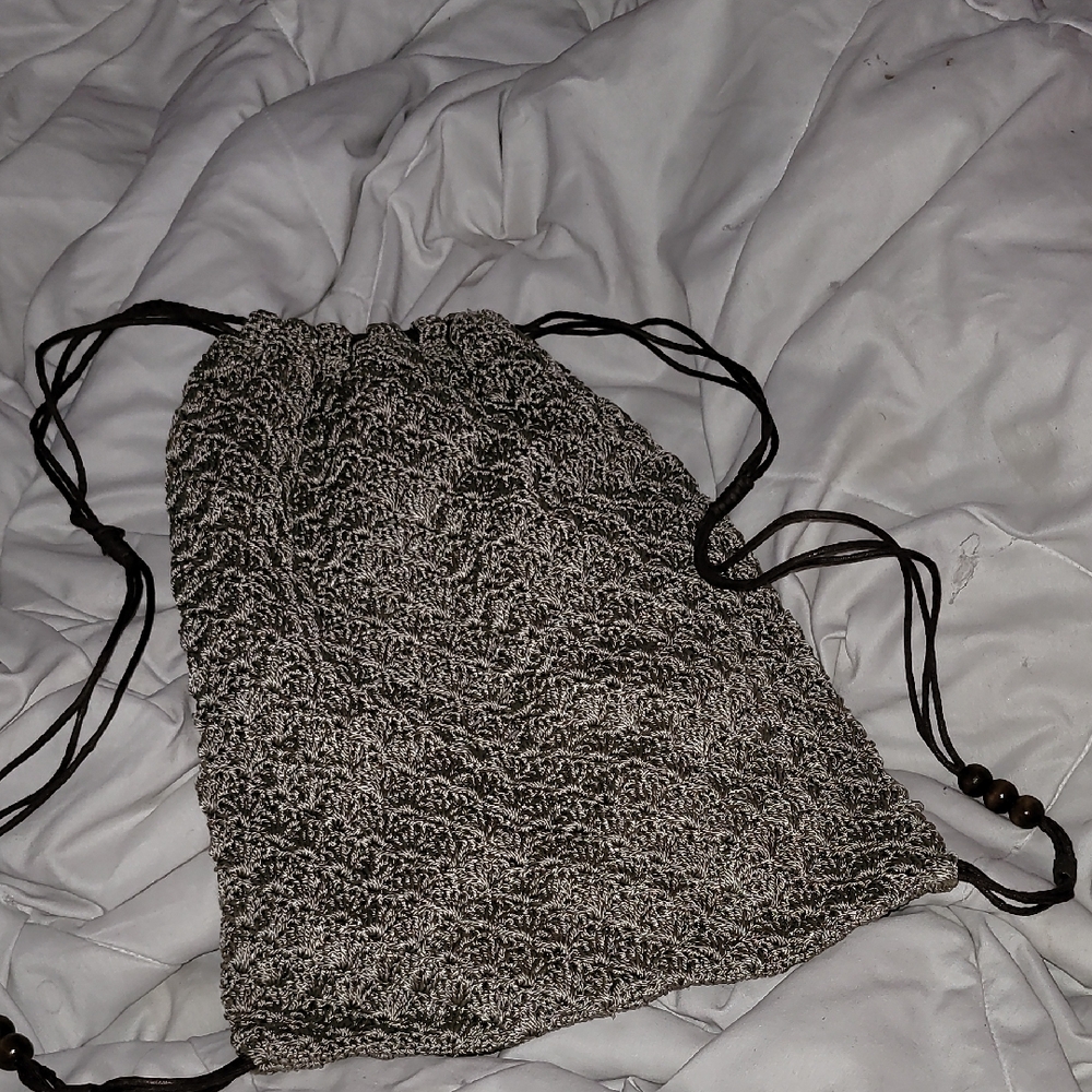 Textured Gray Drawstring Backpack Brand New